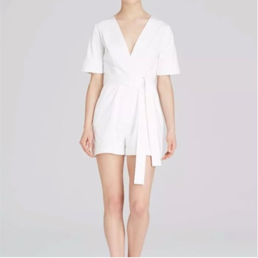 Misha Nonoo White Short Sleeve Romper w/ Tie Waist